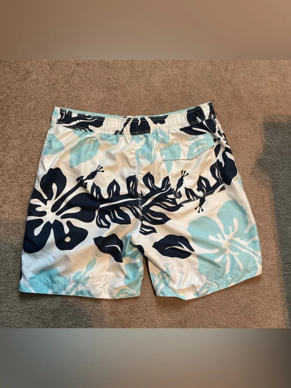 Old Navy White Swim Shorts with Navy & Light Blue Floral Print